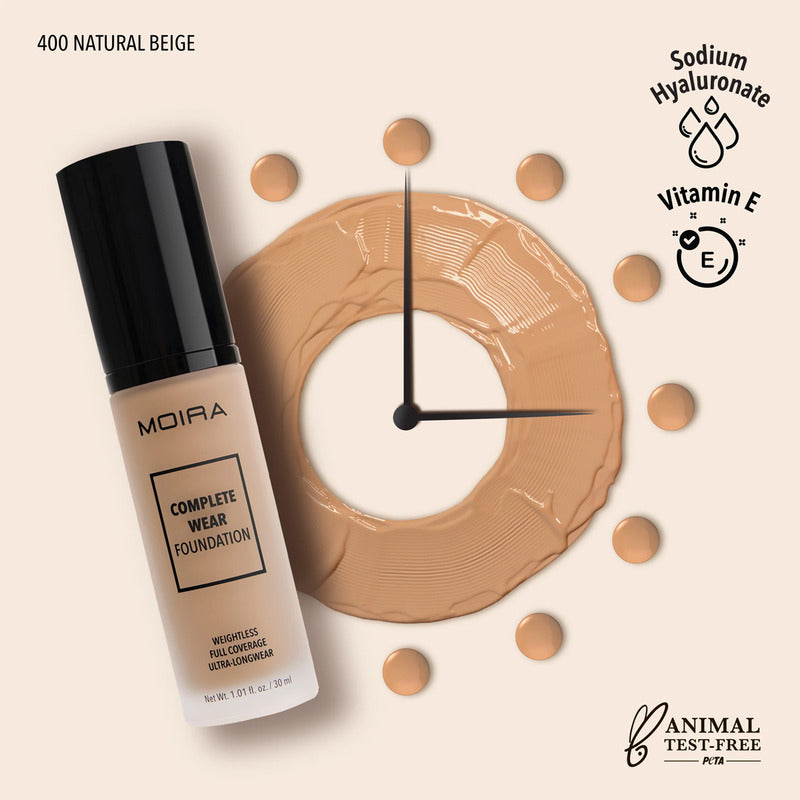 Base De Maquillaje Líquida Moira Complete Wear Foundation Acabado Mate Tono Natural Beige Cwf400