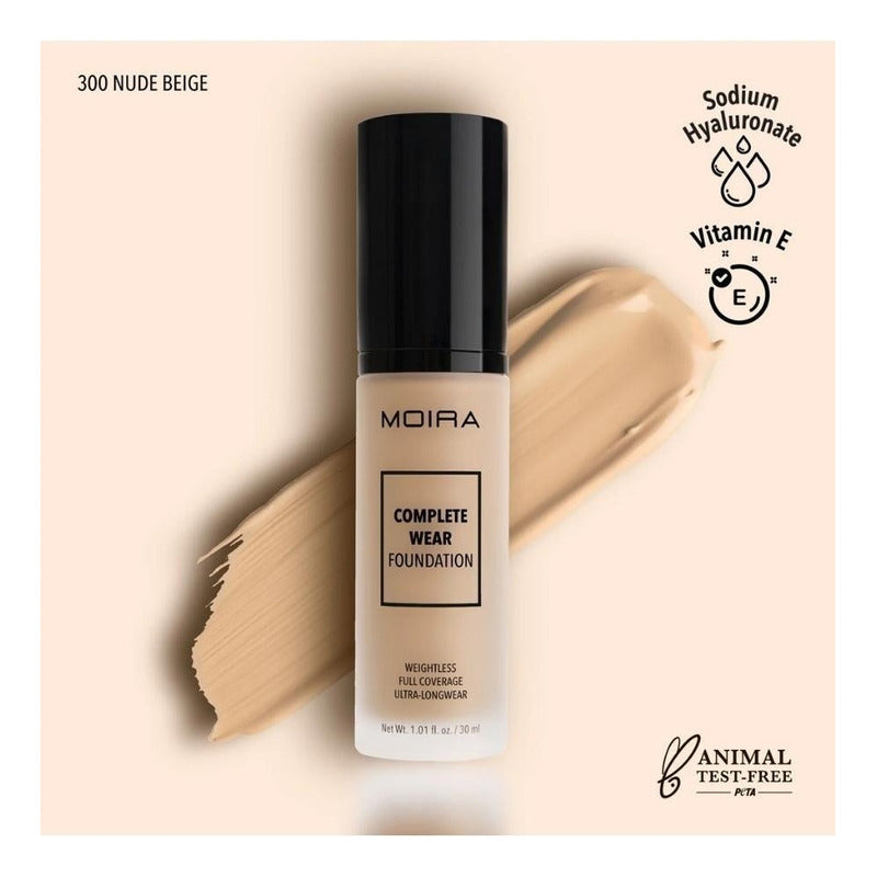 Base De Maquillaje Líquida Moira Complete Wear Foundation 300 Nude Beige - 30ml